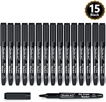 Dry Erase Markers, Shuttle Art 15 Pack Black Magnetic Whiteboard Markers with Erase,Fine Point Dry Erase Markers Perfect For Writing on Whiteboards, Dry-Erase Boards,Mirrors for School Office Home