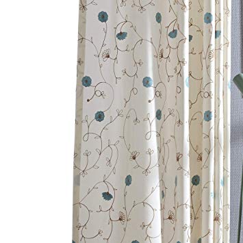 VOGOL 2 Panels Grommet Curtains Simple Style Embroidered Elegant Window Drapes for Living Room Bedroom, 52x84, Blue Floral in White