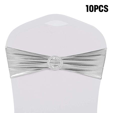 Desirable Life 10/25/50 Pack Spandex Foil Chair Sashes Chair Bows with Buckle Wedding Party Festival Home Decorations