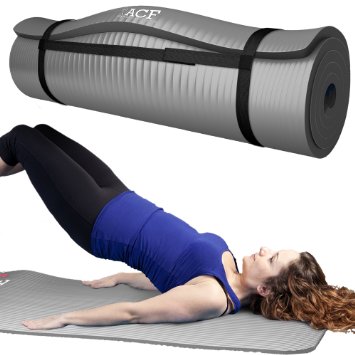 ACF Yoga Mat - Ultra ½" Thick Premium High Density Fitness Mat with Carrying Straps