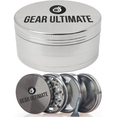 Gear Ultimate Herb Grinder Large 25 Inch 4 Piece Anodized Aluminum with Pollen Catcher and Scraper Best Herb Crusher for Tobacco Weed Tea Herbs and Spices
