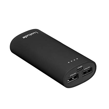 Luxtude 5200mAh Ultra Compact Portable Charger, Dual USB Ports Max 2.1A Output Power Bank, Ergonomics Design and Rubber Coating External Batteries for iPhone, iPad, Samsung Galaxy, LG and More-Black