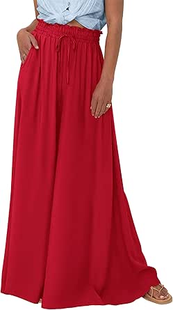 PRETTYGARDEN Women's 2024 Summer Wide Leg Palazzo Pants High Waisted Flowy Pockets Trendy Casual Lounge Boho Beach Trousers