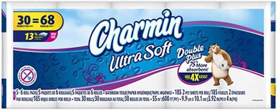 Charmin Ultra Soft Bathroom Tissue 30 Double Plus Rolls (Equals 68 Regular Rolls)