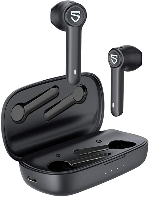 SOUNDPEATS Truebuds True Wireless Earbuds Semi-in-Ear TWS Stereo Bluetooth Earphones V5.0 Touch Control Bluetooth Headphones with Mic, 2600mAH Charging Case, Total 70 Hours Playtime, USB-C