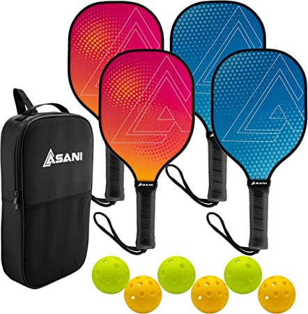 Pickle Ball Paddle Set of 4 - Pickleball Set with 4 Paddles, 6 Balls, and 1 Carry Bag - 7-Ply Basswood Pickleball Paddles with Durable Edge Guard - Equipment for Beginners and Intermediates