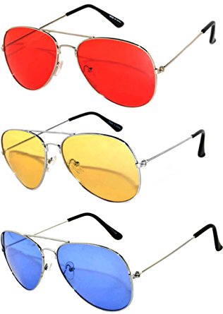 3 Pack Aviator Sunglasses UV Protection Color Lens Metal Frame Unisex