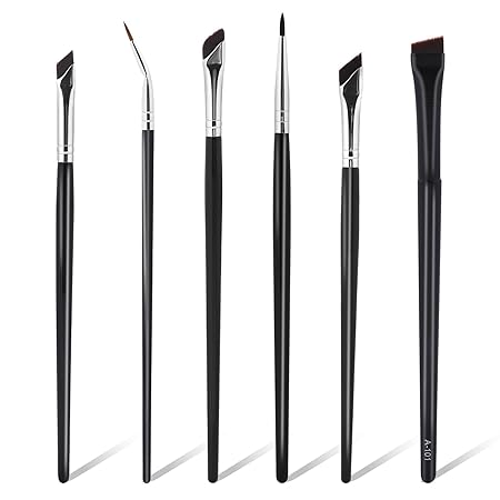 Professional Angled Eyeliner Brush Set, 6 Pcs Eye Makeup Brush Eyebrow Brush Tools Precision Eye Liner Brush Ultra Thin Eye Liner Slanted Flat Angle Eyeliner Brushes Synthetic Bristles