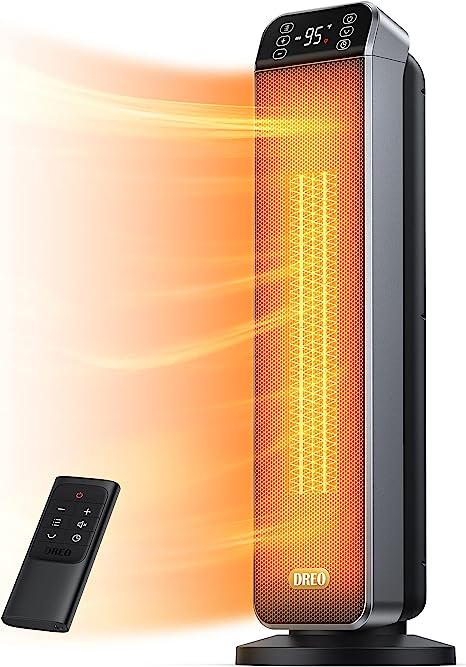 Dreo Space Heater, 24" 11ft/s Fast Quiet Heating Portable Electric Heater with Remote, 3 Modes, Overheating & Tip-Over Protection, Oscillating Ceramic Heater for Bedroom, Office, and Indoor Use, Black