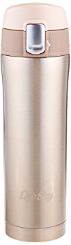 LifeSky Insulated Travel Coffee flask, Stainless Steel (16 oz), BPA-Free vacuum flask | Lid Lock Prevents Leaks & Spills (Champagne)