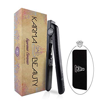 Ceramic Hair Straightener | 1.25’’ Flat Iron | 450° F High Heat | Create Straight & Curly | Dual Voltage | Adjustable Temperature | Incl Travel Case | For All Hair Types | Karma Beauty |(Black)
