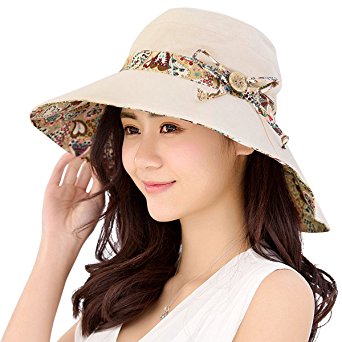 Womens Sun Hats Hindawi Summer Reversible UPF 50  Beach Hat Foldable Wide Brim Cap