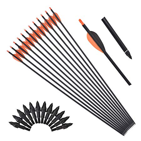 Xgeek 30Inch Carbon Arrow Practice Hunting Arrows With Removable Tips for Compound & Recurve Bow(Pack of 12) (Carbon Arrow 1) (WHITE) (orange)