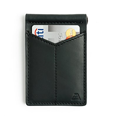 Andar Mens Leather Money Clip, Front Pocket Minimalist Card Holder RFID Blocking Wallet Made from Full Grain Leather, with Back Saving Bi-Fold Cash Clip