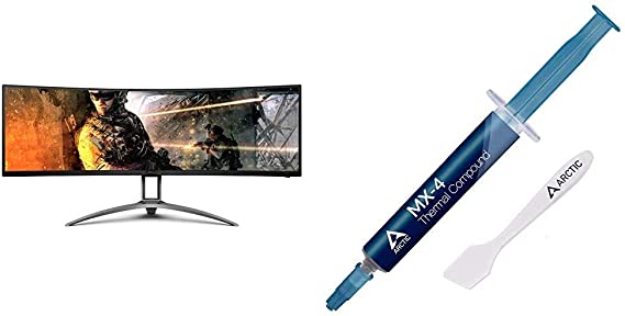 AOC Agon AG493UCX 49" Curved Immersive Gaming Monitor, Black/Silver & Arctic MX-4 - Thermal Compound Paste for Coolers | Heat Sink Paste | Composed of Carbon Micro-Particles - 4 Grams