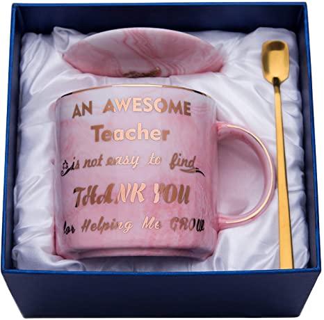 Luspan Teachers Mug - Best Teacher Gifts for Women - BEST GIFTS FOR TEACHERS - Teacher Appreciation Gifts - Pink Marble Ceramic Coffee Mugs 11.5oz and FREE Cup Lid