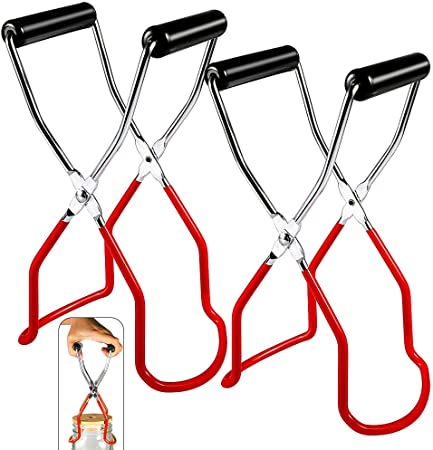 Picowe 2 Pack Canning Jar Lifter Canning tongs with Rubber Grip Handle for Canning Jars Glass Jars, Stainless Steel, Red