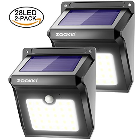 Zookki Wireless Solar Lights 28 LEDs Solar Powered Motion Sensor Light Rechargeable Waterproof Security Wall Lights for Outdoor Outside Garden Driveway Patio Yard Pathway-2 Pack