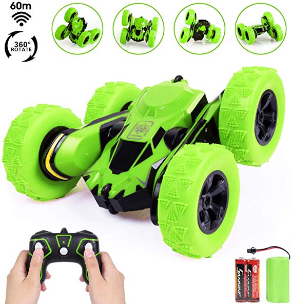 SGILE Toy Gift for 6-12 Years Old Kids - 360° Flip Remote Control Stunt Car Truck, 4WD 2.4Ghz High Speed Vehicle for Boys Girls, Green