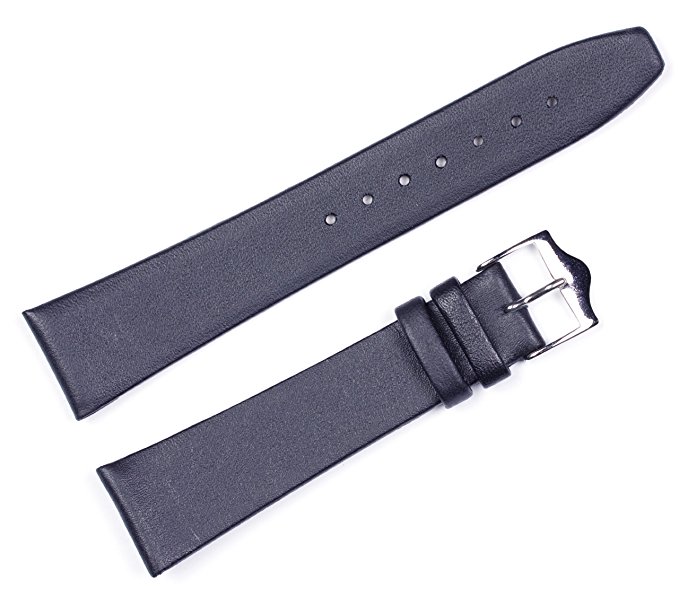 Calf Leather Watch band (flat) Black 17mm Watchband - by deBeer