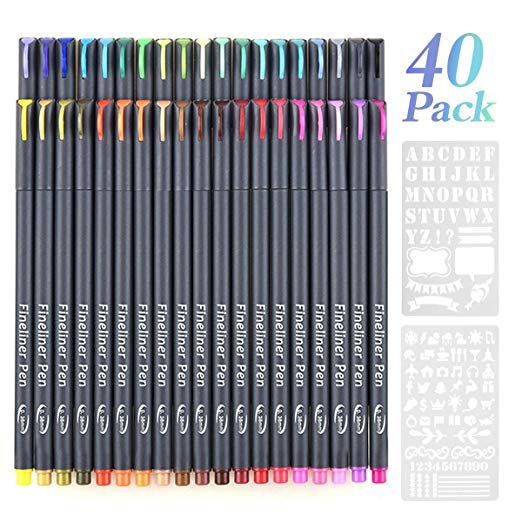 Fineliner Pens, 38 Colors Fine Line Drawing Pen Set with 2 DIY Stencils by Smart Color Art, Perfect for Writing Bullet Journal Coloring Book,Sketching Calendar Art Projects
