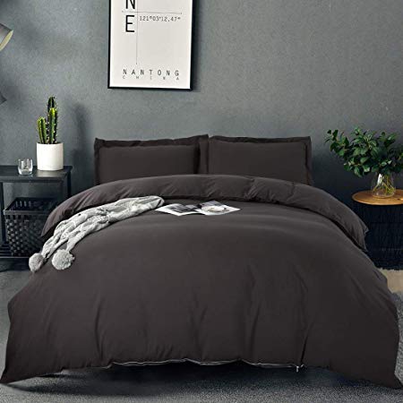 Duvet Cover Set Twin Size Premium with Zipper Closure Hotel Quality Hypoallergenic Wrinkle and Fade Resistant Ultra Soft -3 Piece-1 Microfiber Duvet Cover Matching 2 Pillow Shams (Dark Gray, Twin)