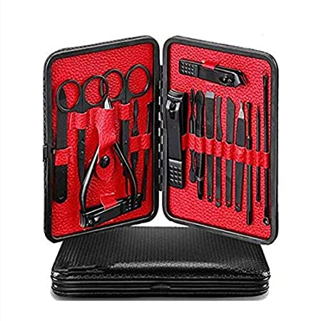 Manicure Set,Nail Clippers Sets, JSDOIN Updated 18 In 1，Stainless Steel，Professional Pedicure Kit Nail Scissors Grooming Kit with Portable Black Leather Luxurious Case