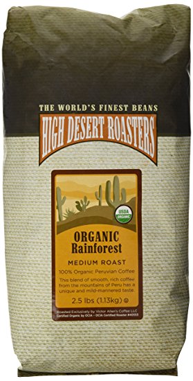 high desert roasters organic whole beans, 2.5 lbs. peruvian, medium roast.