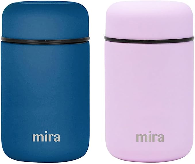MIRA 2 Pack Insulated Food Jar Thermos for Hot Food & Soup, Compact Stainless Steel Vacuum Lunch Container, 13.5 oz, Denim, Lilac