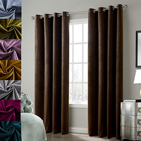 Cherry Home Set of 2 Blackout Velvet Drapes Room Darkening Curtains Panel Grommet Drapery, 52 by 84-Inch, Chocolate Brown(2 panels)Theater| Bedroom| Living Room| Hotel