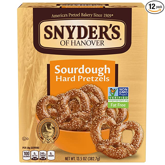 Snyder's of Hanover Pretzels, Sourdough Hard Pretzels, 13.5 Ounce Box (Pack of 12)