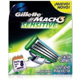 Gllette Mach 3 Sensitive Razor Refill Cartridges 8-Count Packaging may vary