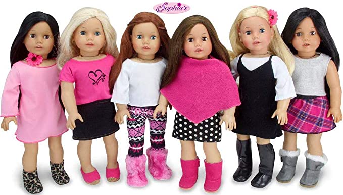 Sophia's American Girl Sized Mix and Match Fall Set Black, White and Pink Doll Clothes, Complete Wardrobe of 11 Pieces | Budget Friendly Line