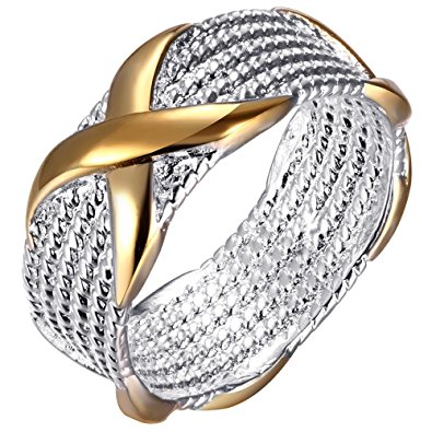 BOHG Jewelry Womens Fashion Silver-Plate Wide Fashion Gold X Criss Cross Love Eternity Ring Wedding Band
