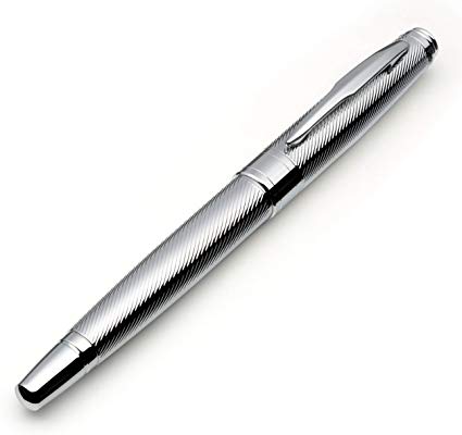 ZenZoi Chrome Roller Pen - Medium Size Nib Ballpoint Pen - Includes 1x Schneider Ink Refill & Faux Gift Case - Ideal Birthday, Anniversary or Business Gift