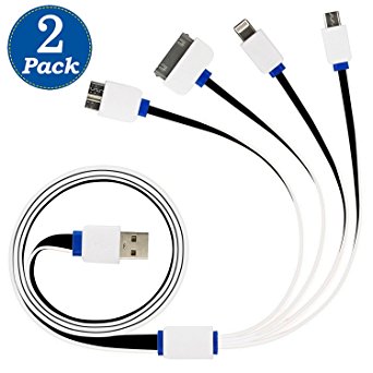 (2 Pack) USB Cable, 3Ft Multi USB Charging Cable 4 in 1 Adapter Connector with 8 Pin Lighting / 30 Pin / Micro USB / USB 3.0 Ports for iPhone iPad, Galaxy S4, S5, Nexus,Tablet