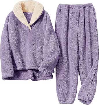 Fluffy Pajamas Set for Women Soft Comfy Fleece Pjs Pullover Pants Loose Plush Sleepwear Fuzzy Loungewear for Winter