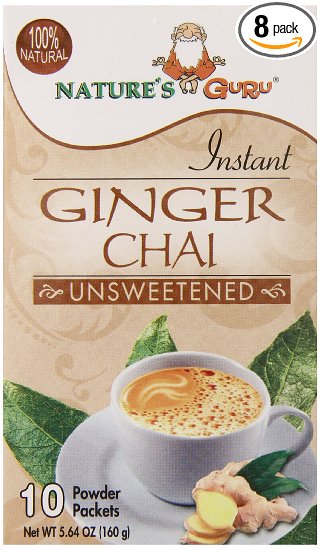 Nature's Guru Chai Unsweetened Drink Mix, Ginger, 10 Count (Pack of 8)