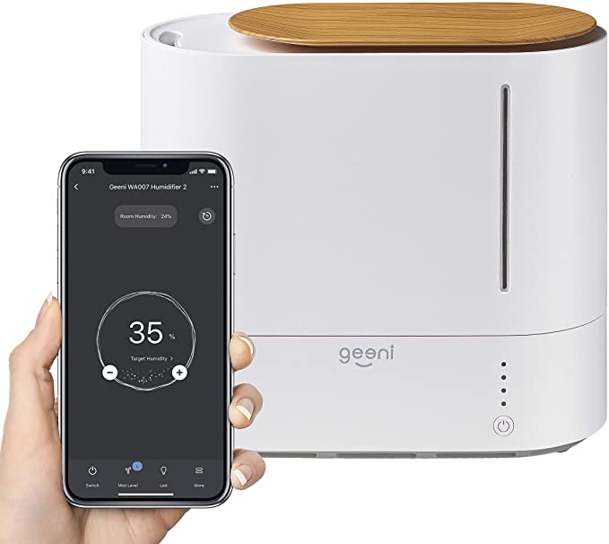 Geeni, Soothe Wi-Fi Smart Humidifier, Quiet Ultrasonic Cool Mist Humidifier with Humistat Humidity Control, Essential Oil Diffuser, App Control, Compatible with Alexa and Google Assistant