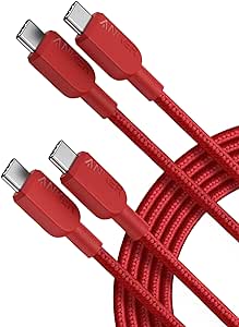 Anker 240W USB C to USB C Cable (2Pack,10ft), USB C Charger Cable Fast Charge for iPhone 15, MacBook Pro 2020, iPad Pro 2020, iPad Air 4, Samsung Galaxy S23 /S23 Ultra(USB 2.0, Red)