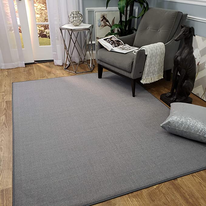 Maxy Home Area Rug 3x5 Solid Gray Rubber Backed Non Slip for Any Room, Kitchen Rugs and Mats, Washable, Made in Europe