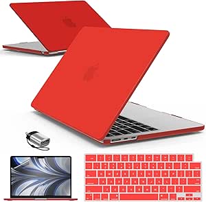 IBENZER Compatible with 2024 2023 2022 MacBook Air 13 inch Case M3 A3113 M2 A2681, Hardshell Case & KeyboardCover & ScreenFilm & Type-C Adapter for Mac Air 13.6, Red, AT13-KK-RD 2TC