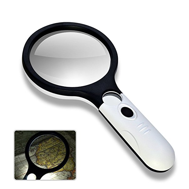 4 LED Magnifier Glass, Marrywindix 4X 30X Handheld Magnifier 4.8 Inches Large Magnifying Glass for Reading Magnifying Jewelry Appreciating White Mixed Black