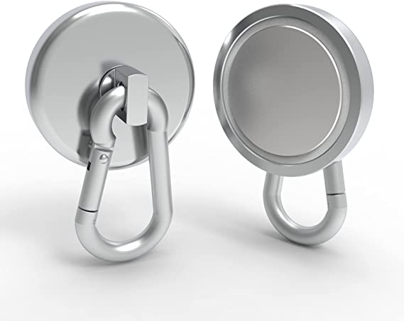 MHDMAG Magnetic Hooks 140lbs Carabiner Magnet Hooks Heavy Duty with Rare Earth Neodymium for Cruise,Grill,Home,Kitchen,Refrigerator,Workplace,Garage and Outdoor Hanging ,Pack of 2,Silver