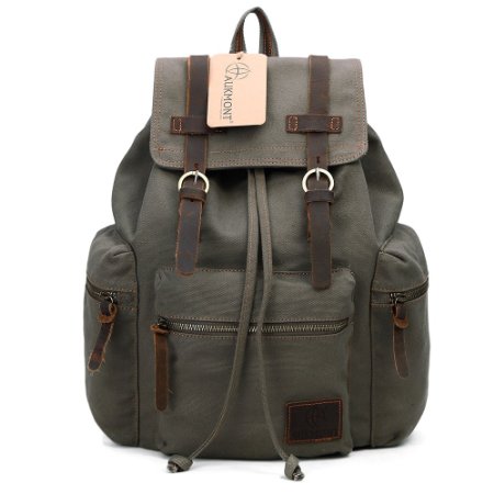 Aukmont Canvas Backpack Vintage Rucksack Hiking Travel Shouder bag Carry Case