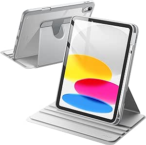 JETech Rotating Case for iPad 10 (10.9-Inch, 2022 Model, 10th Generation) with Pencil Holder, 360 Degree Rotation Protective Stand Cover Clear Back, Auto Wake/Sleep (Silver)