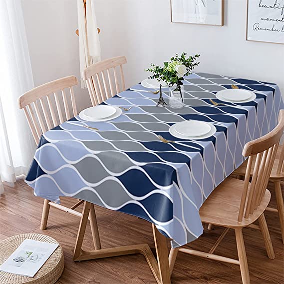 Tablecloth Rectangle/Oval Mid Century Navy Blue and Gray Geometric Table Cloth Indoor Outdoor Table Cover for Birthday/Party Waterproof Tablecloths for Wedding/Picnic/Camping/Dining 60x120 Inch