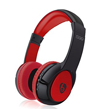 Wireless Bluetooth Headphones, Bodecin Skin Friendly Leather 3D Sound Sport Bluetooth 4.0 Headsets for iPhone/iPad/Android Build in Mic Support TF Card with USB Charging Cable(Black Red-S99)