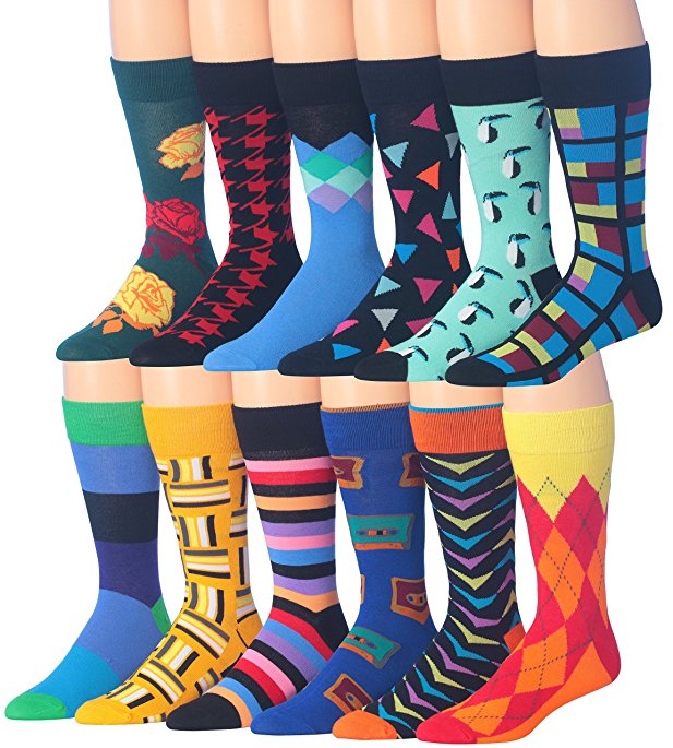 James Fiallo Mens 12 Pack Patterned Dress Socks