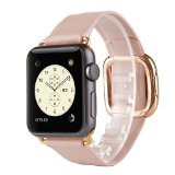 KarticeTMModern Buckle Genuine Leather Watch Band Strap Bracelet Wrist Band With Adapter Clasp Replacement for Apple WatchampSportampEdition--38mm Pink strap Rose Gold Buckle